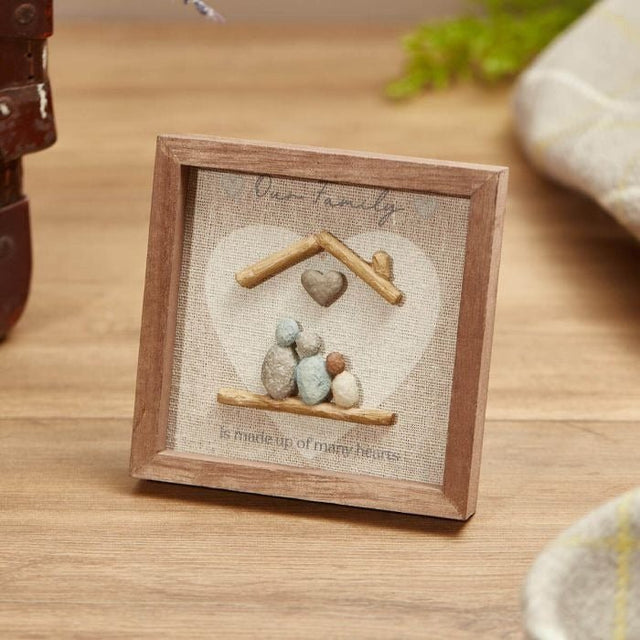 Family Many Hearts Framed Easel Plaque Wooden with Resin Family - WALL PLAQUE/STATUES - Beattys of Loughrea