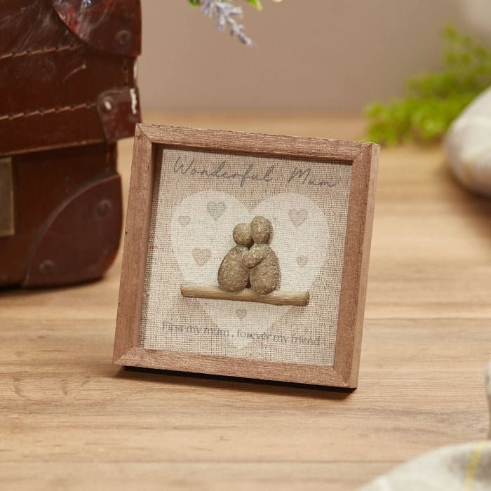 Family Mum Framed Easel Plaque Wooden with Resin Pebble Couple - CANDLE HOLDERS / Lanterns - Beattys of Loughrea