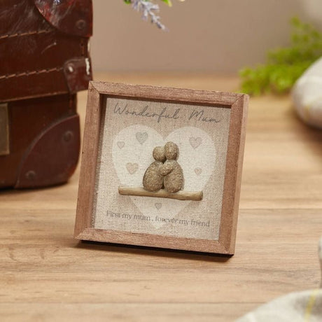 Family Mum Framed Easel Plaque Wooden with Resin Pebble Couple - CANDLE HOLDERS / Lanterns - Beattys of Loughrea