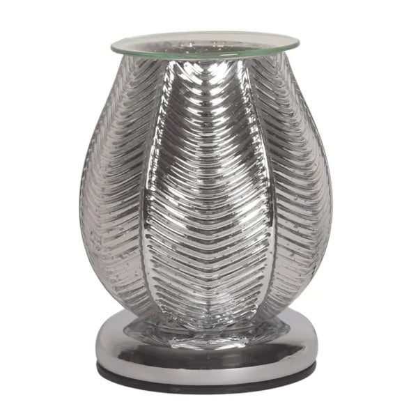 Electric Wax Melter Touch - Ribbed Silver Lustre 18cm - POT POURRI/AROMATHERAPY/OILS/DIFFUSER - Beattys of Loughrea