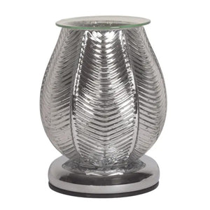 Electric Wax Melter Touch - Ribbed Silver Lustre 18cm - POT POURRI/AROMATHERAPY/OILS/DIFFUSER - Beattys of Loughrea