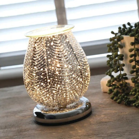 Electric Wax Melter Touch - Ribbed Silver Lustre 18cm - POT POURRI/AROMATHERAPY/OILS/DIFFUSER - Beattys of Loughrea