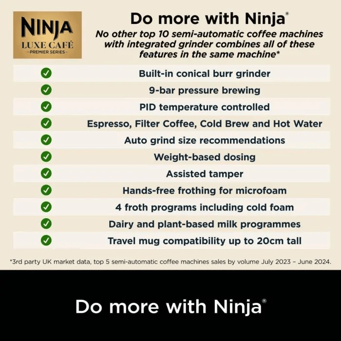 Ninja Luxe Café Premier Espresso Machine – Black ES601UKBK - COFFEE MAKERS / ACCESSORIES - Beattys of Loughrea