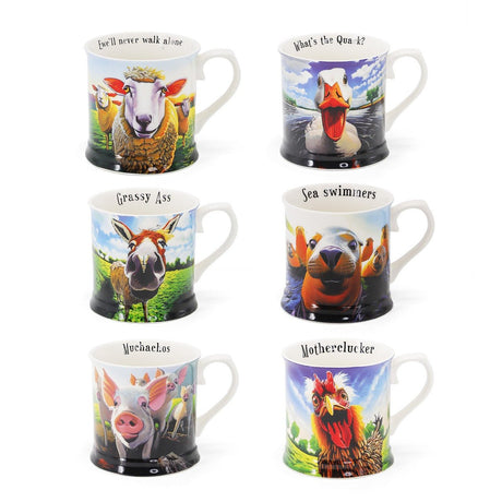 TIPPERARY CRYSTAL Beyond the Herd S/6 Mugs (Pigs, Sheep, Hen, Seal, Donkey, Duck) - MUG SETS - Beattys of Loughrea