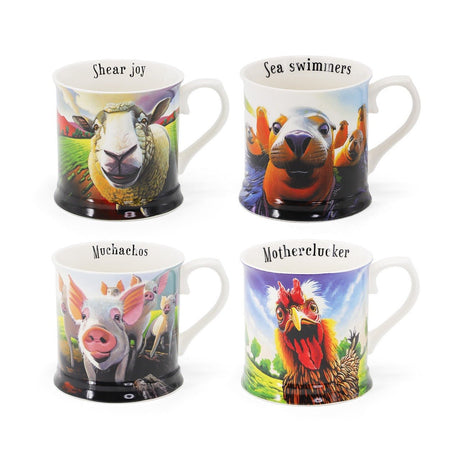 TIPPERARY CRYSTAL Beyond the Herd Set 4 Mugs (Pigs, Sheep, Hen, Seals) - MUG SETS - Beattys of Loughrea