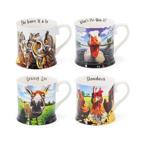 TIPPERARY CRYSTAL Beyond the Herd Set 4 Mugs (Duck, Owls, Hens, Donkey) - MUG SETS - Beattys of Loughrea
