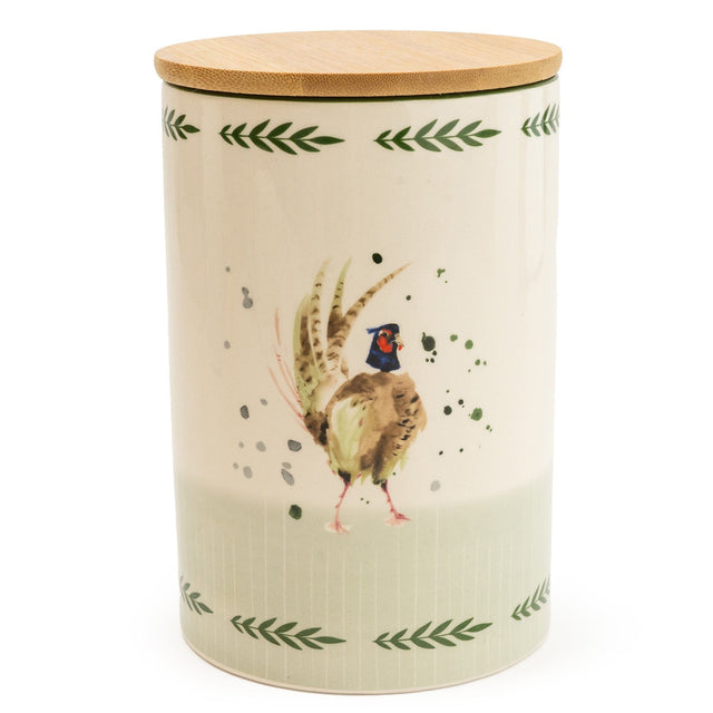 Ceramic Storage Jar With Wooden Lid Pheasant 17cm - GENERAL LOOSE WARE - Beattys of Loughrea