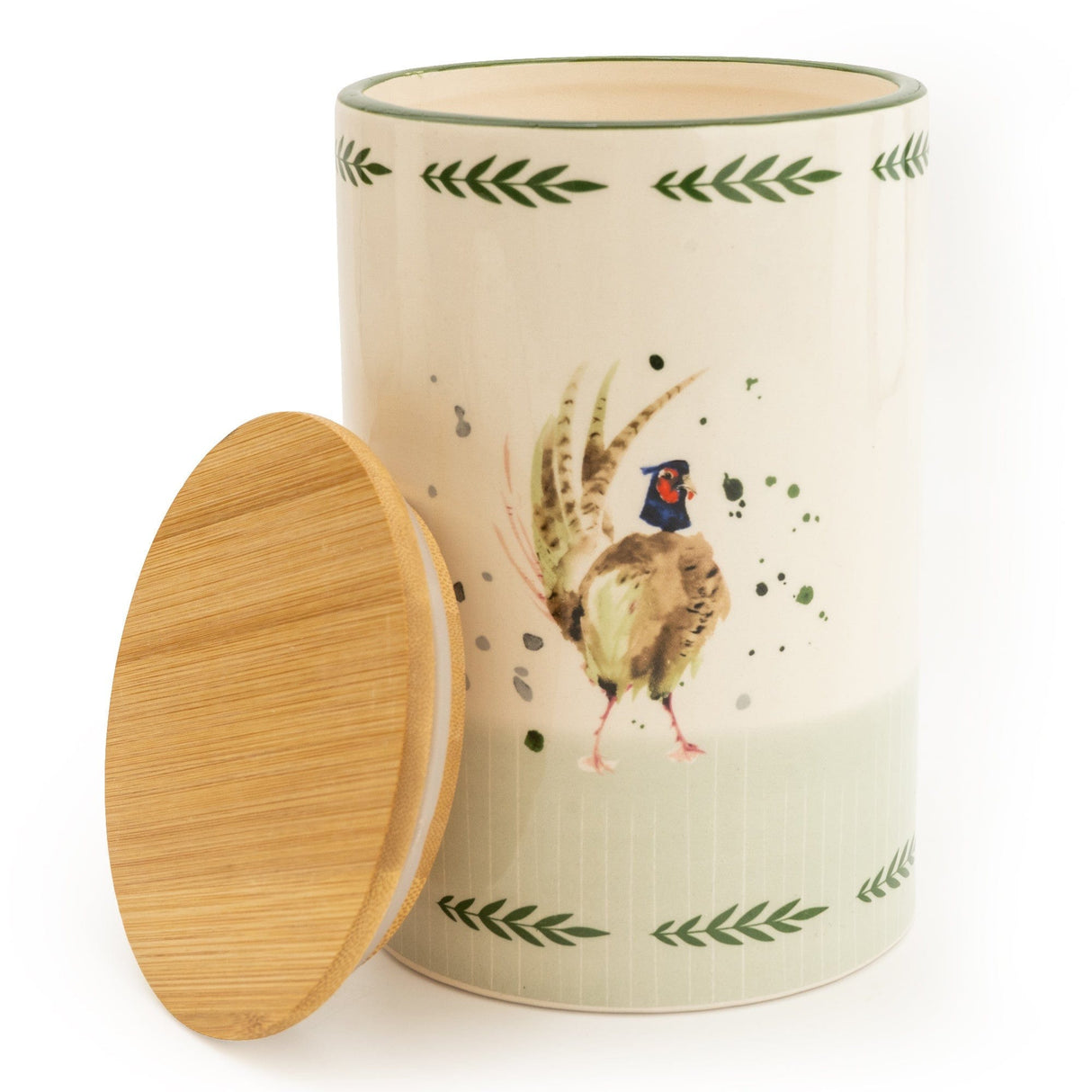 Ceramic Storage Jar With Wooden Lid Pheasant 17cm - GENERAL LOOSE WARE - Beattys of Loughrea