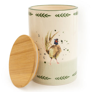 Ceramic Storage Jar With Wooden Lid Pheasant 17cm - GENERAL LOOSE WARE - Beattys of Loughrea
