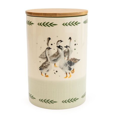 Ceramic Storage Jar With Wooden Lid Geese 17cm - GENERAL LOOSE WARE - Beattys of Loughrea