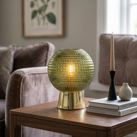 Candlelight Battery Powered Round LED Dimpled Lamp – Green - TABLE/BEDSIDE LAMPS - Beattys of Loughrea