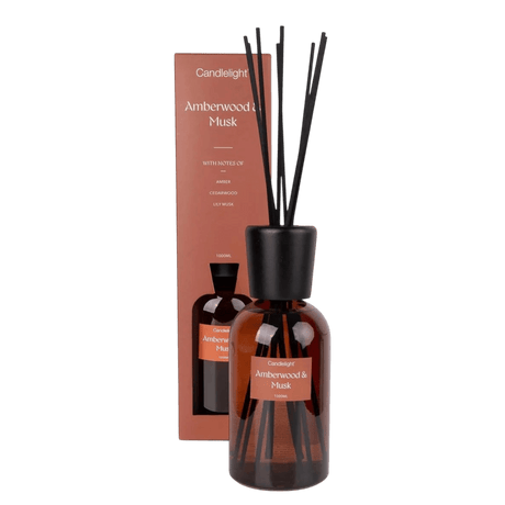 Candlelight 1000Ml Reed Diffuser – Amberwood & Musk - POT POURRI/AROMATHERAPY/OILS/DIFFUSER - Beattys of Loughrea