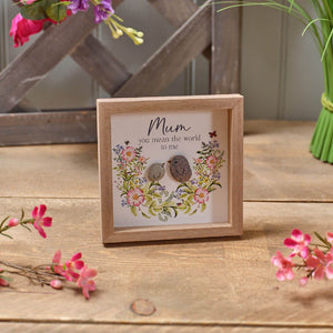 R13 GARDEN FLORAL MUM FRAMED SQ EASEL PLAQUE W/ BIRDS 8GB210