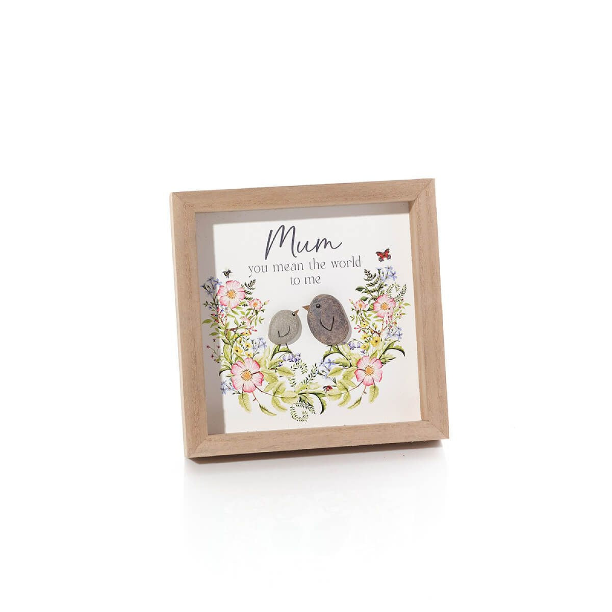 R13 GARDEN FLORAL MUM FRAMED SQ EASEL PLAQUE W/ BIRDS 8GB210