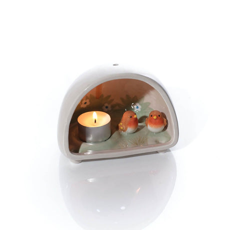 Tiny World Robin Decorative Dome Scene Ceramic Tealight Holder With Legs