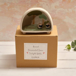 R13 TINY WORLD BOXED BLACK FACE SHEEP DOME CERAMIC T-LIGHT HOLDER 7TW158