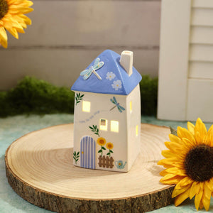 R13 BLOSSOM & BLOOM LED LGE HOUSE W/ BLUE ROOF & DRAGONFLY 7BL520