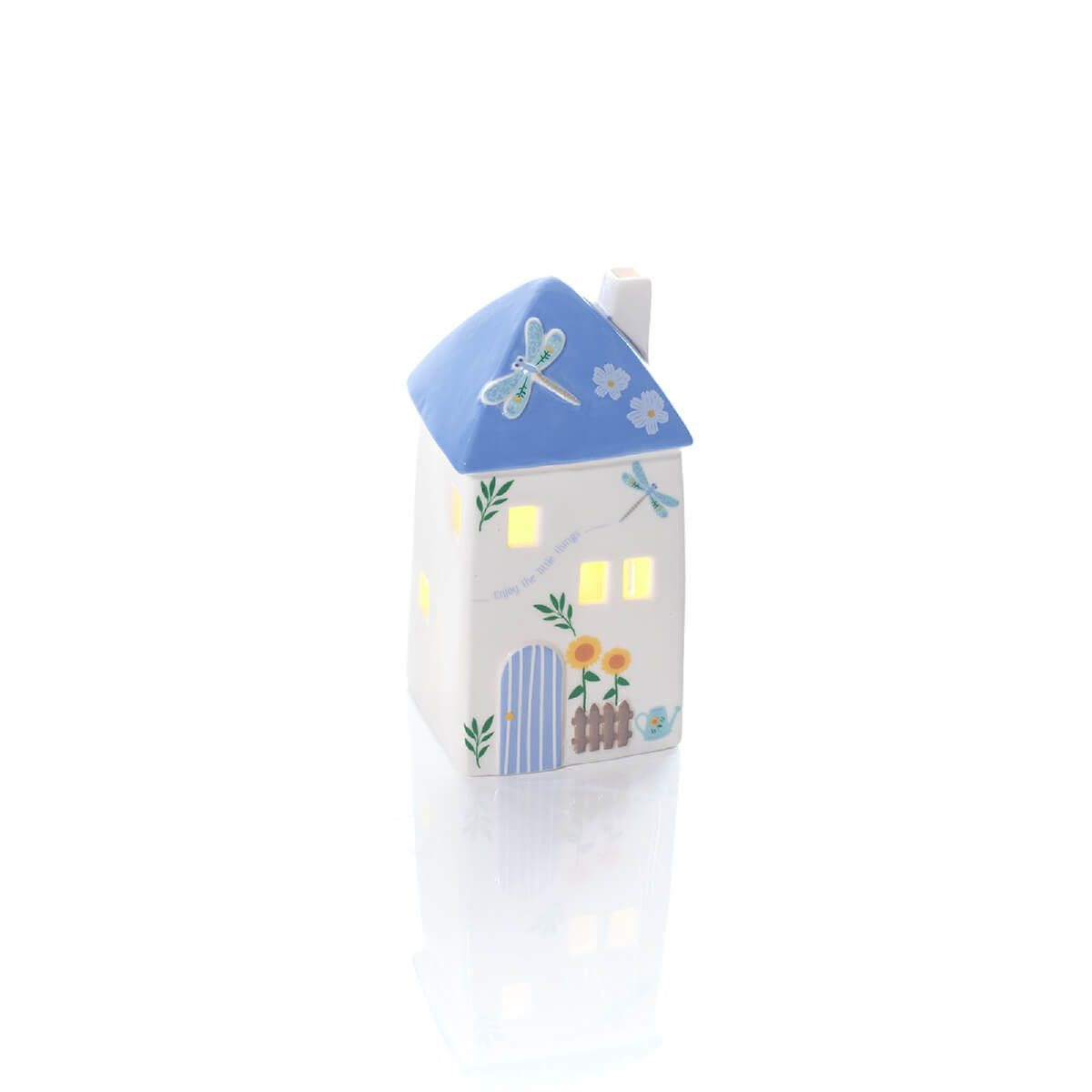 R13 BLOSSOM & BLOOM LED LGE HOUSE W/ BLUE ROOF & DRAGONFLY 7BL520