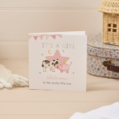 It's a Girl Welcome to the World Little One Mini Farm Animals Card - CARD/GIFTWRAP/GIFTBAGS - Beattys of Loughrea
