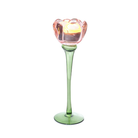 Floral Serenade Glass Tulip Tea Light Holder Large Pink - CANDLE HOLDERS / Lanterns - Beattys of Loughrea