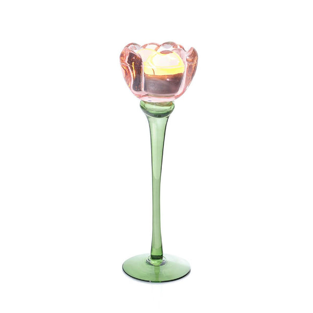 R13 FLORAL SERENADE LGE PINK GLASS TULIP T-LIGHT HOLDER 5FS142