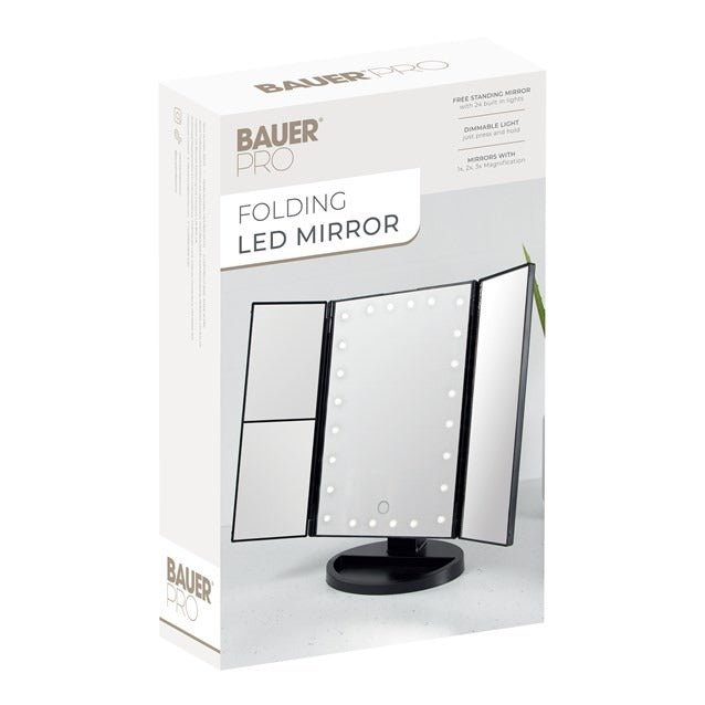 Bauer LED Foldable Mirror - Black - LIGHT UP MIRROR - Beattys of Loughrea