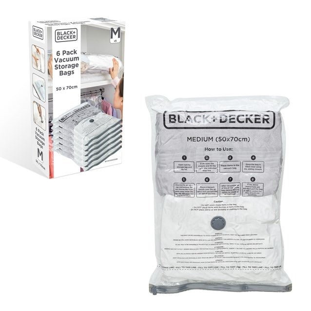 Black+Decker Medium Vacuum Bags – 6 Pack (50 x 70cm) - PVC STORAGE - TRUNK, LGE BOX , CART - Beattys of Loughrea