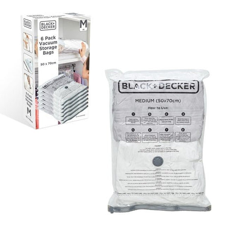 Black+Decker Medium Vacuum Bags – 6 Pack (50 x 70cm) - PVC STORAGE - TRUNK, LGE BOX , CART - Beattys of Loughrea