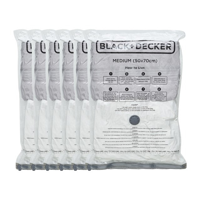 Black+Decker Medium Vacuum Bags – 6 Pack (50 x 70cm) - PVC STORAGE - TRUNK, LGE BOX , CART - Beattys of Loughrea