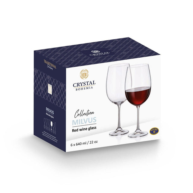 Crystal Bohemia Milvus Red Wine Glasses – 640ml, Set of 6 - DRINKING GLASSES - Beattys of Loughrea
