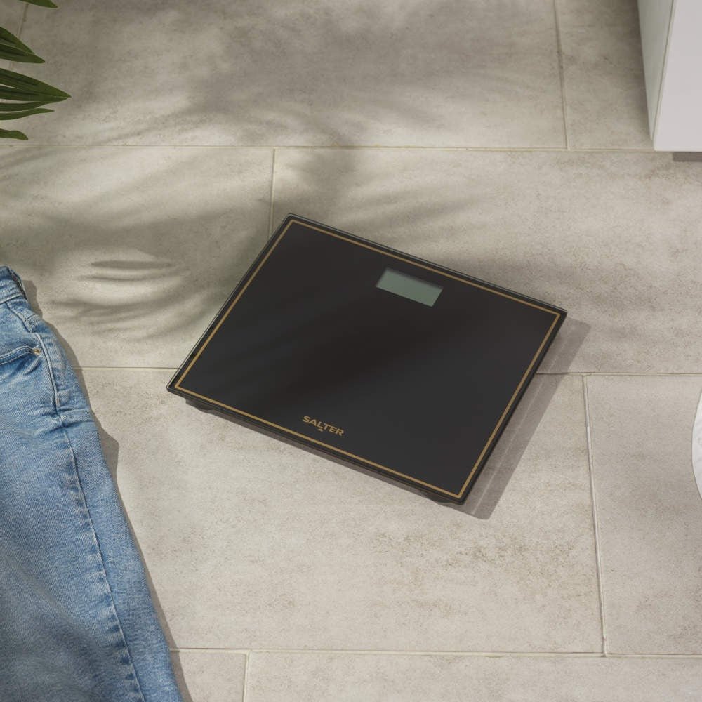 Salter Compact Bathroom Scale – Black/Gold - BATHROOM SCALES - Beattys of Loughrea