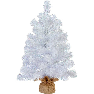 Mini White Christmas Tree with Burlap Base – 55cm - XMAS ROOM DECORATION LARGE AND LIGHT UP - Beattys of Loughrea