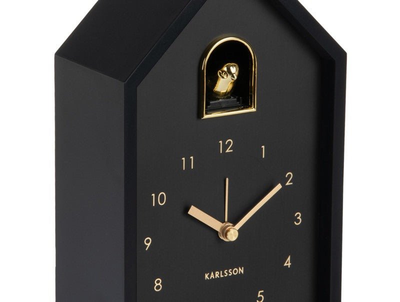 Karlsson Alarm Clock Modern Cuckoo Oro Black - CLOCKS - Beattys of Loughrea