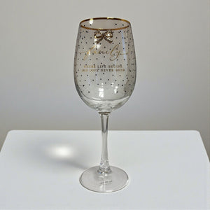 Family Life Wine Glass – Gold Script & Bow Detail - DRINKING GLASSES - Beattys of Loughrea