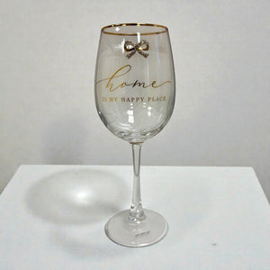 Home Wine Glass – Gold Script & Bow Detail - DRINKING GLASSES - Beattys of Loughrea