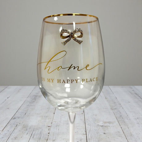 Home Wine Glass – Gold Script & Bow Detail - DRINKING GLASSES - Beattys of Loughrea