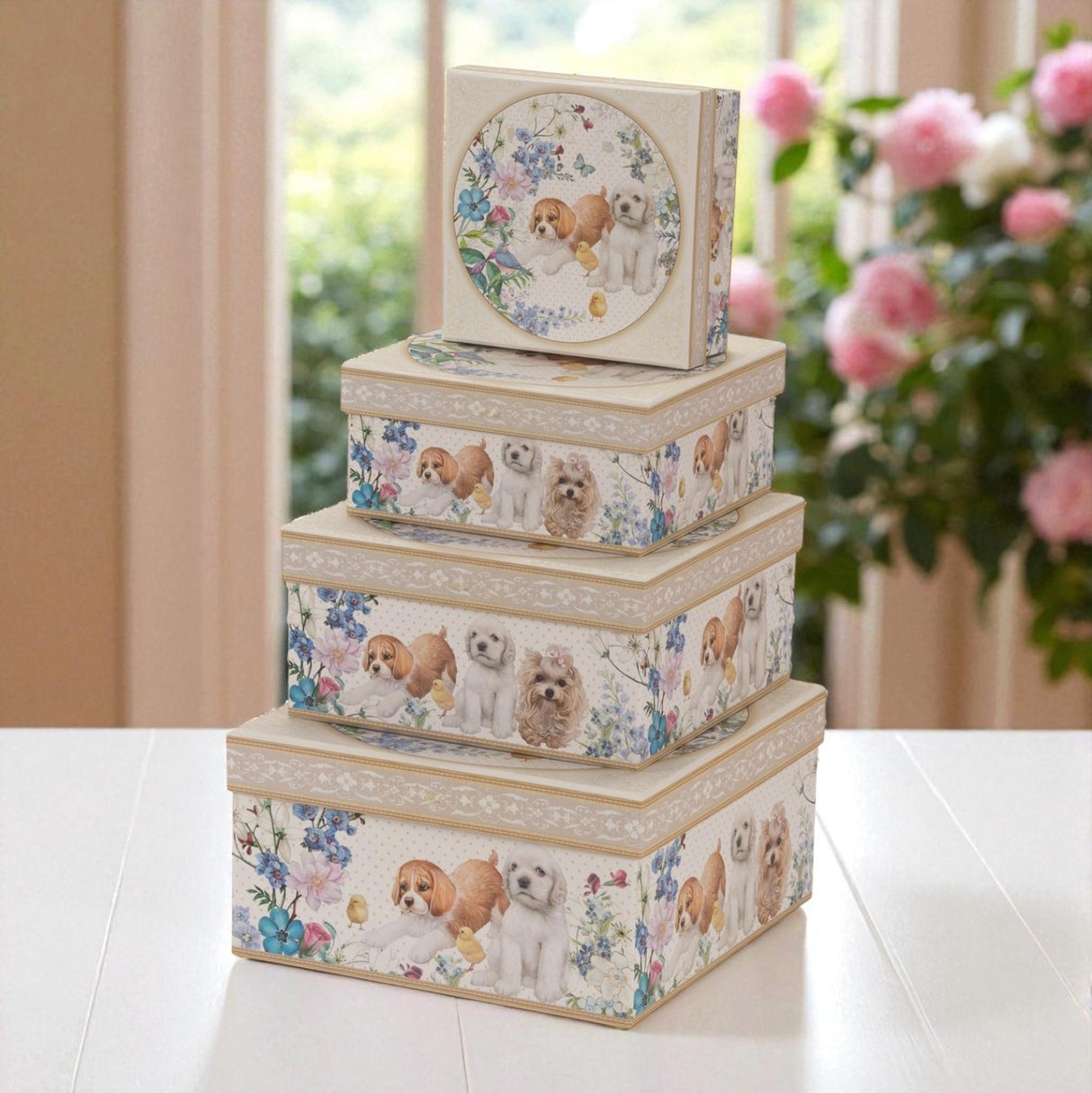 Cute Puppy Cardboard Storage Boxes – Set of 4 - LINEN CHESTS/BASKETS - Beattys of Loughrea
