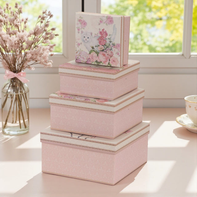 Cute Cat Cardboard Storage Boxes – Set of 4 - LINEN CHESTS/BASKETS - Beattys of Loughrea