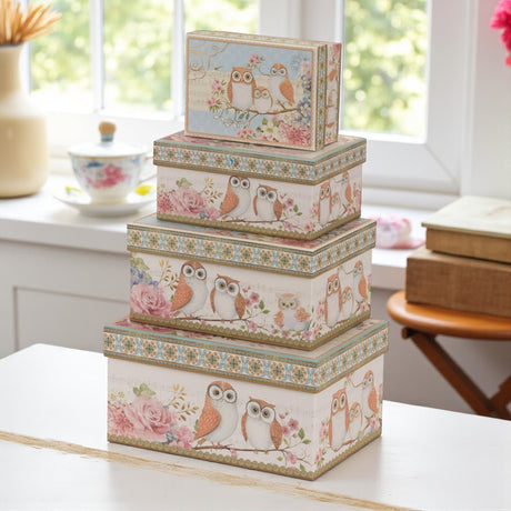 Cute Owl Cardboard Storage Boxes – Set of 4 - LINEN CHESTS/BASKETS - Beattys of Loughrea