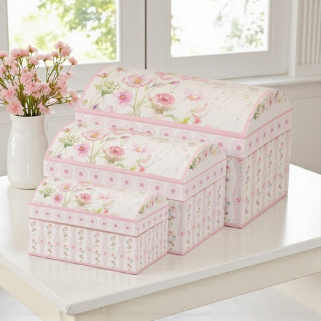 Pretty Floral Cardboard Storage Boxes – Set of 3 - LINEN CHESTS/BASKETS - Beattys of Loughrea