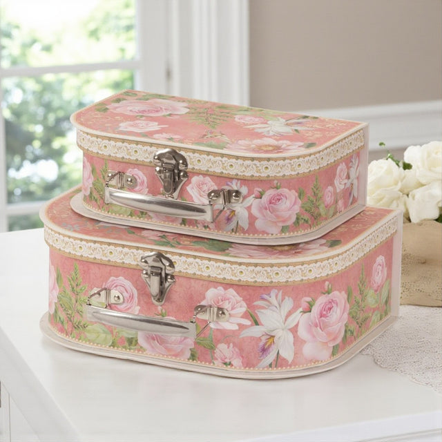 Pink Rose Cardboard Storage Suitcases – Set of 2 - LINEN CHESTS/BASKETS - Beattys of Loughrea