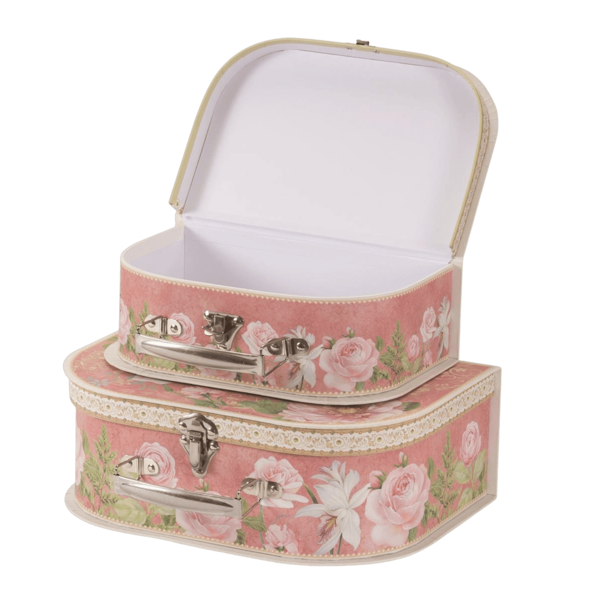 Pink Rose Cardboard Storage Suitcases – Set of 2 - LINEN CHESTS/BASKETS - Beattys of Loughrea