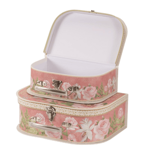 Pink Rose Cardboard Storage Suitcases – Set of 2 - LINEN CHESTS/BASKETS - Beattys of Loughrea