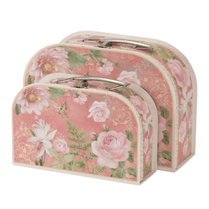 Pink Rose Cardboard Storage Suitcases – Set of 2 - LINEN CHESTS/BASKETS - Beattys of Loughrea