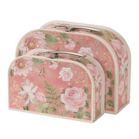 Pink Rose Cardboard Storage Suitcases – Set of 2 - LINEN CHESTS/BASKETS - Beattys of Loughrea