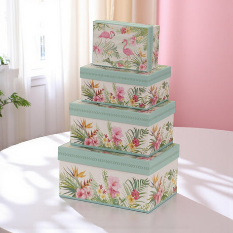 Pretty Flamingo Cardboard Storage Boxes – Set of 4 - LINEN CHESTS/BASKETS - Beattys of Loughrea