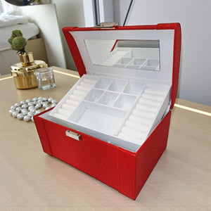 Large Mottled Red Jewellery Box – Faux Leather - JEWELLERY HOLDER - Beattys of Loughrea