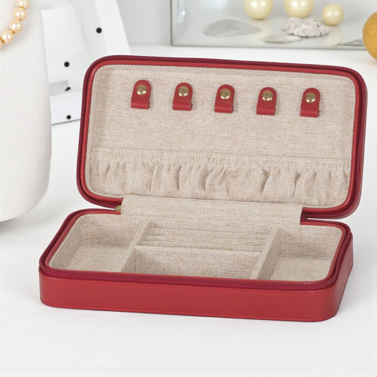 Rita Travel Jewellery Box – Carmine Faux Leather - JEWELLERY HOLDER - Beattys of Loughrea