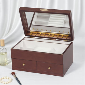 Mya Walnut Rose Jewellery Box – Two - Drawer Design - JEWELLERY HOLDER - Beattys of Loughrea