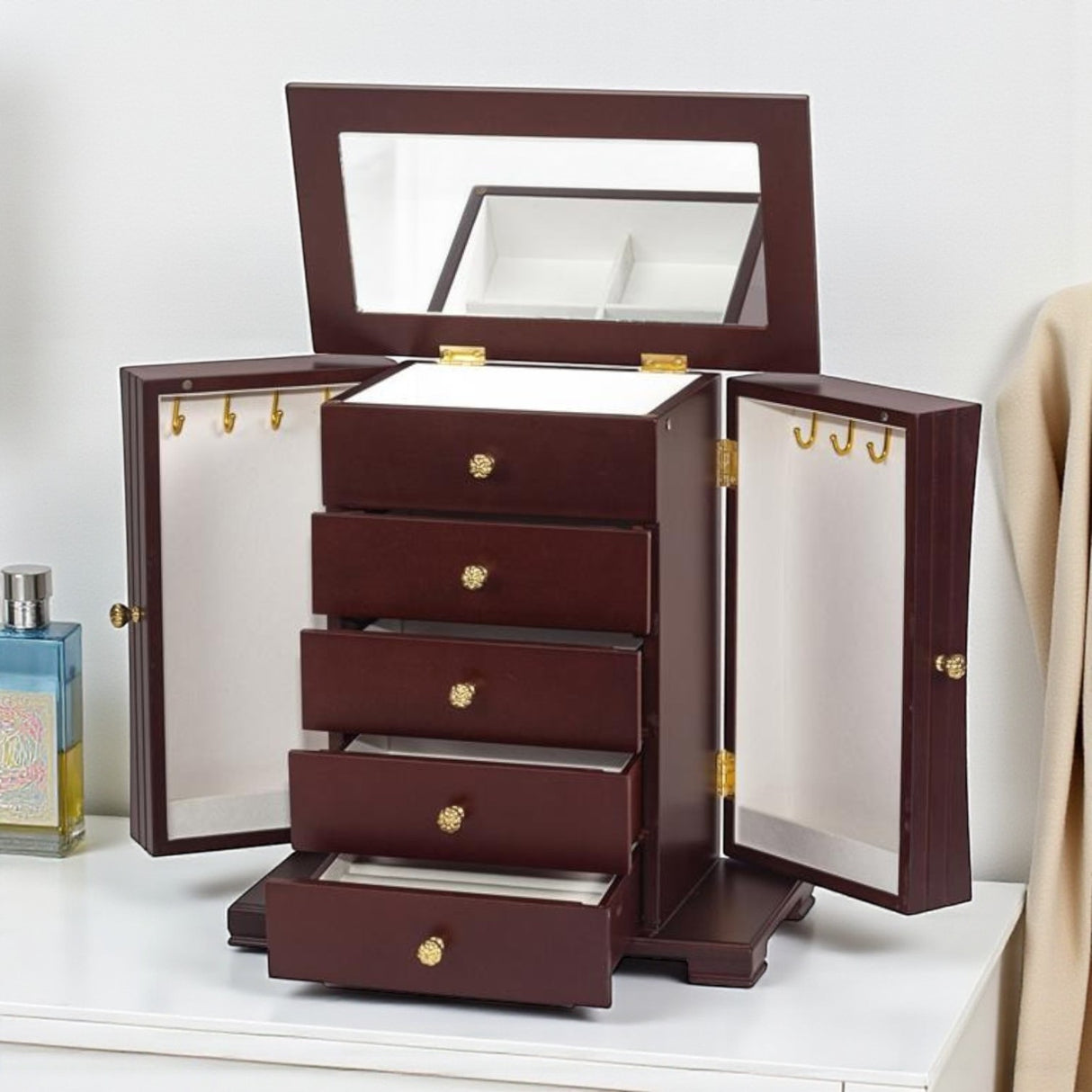 Tara Walnut Finish Wardrobe Jewellery Box - JEWELLERY HOLDER - Beattys of Loughrea